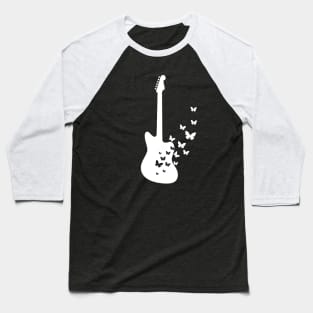 Offset Style Electric Guitar Silhouette Turning Into Butterflies Baseball T-Shirt